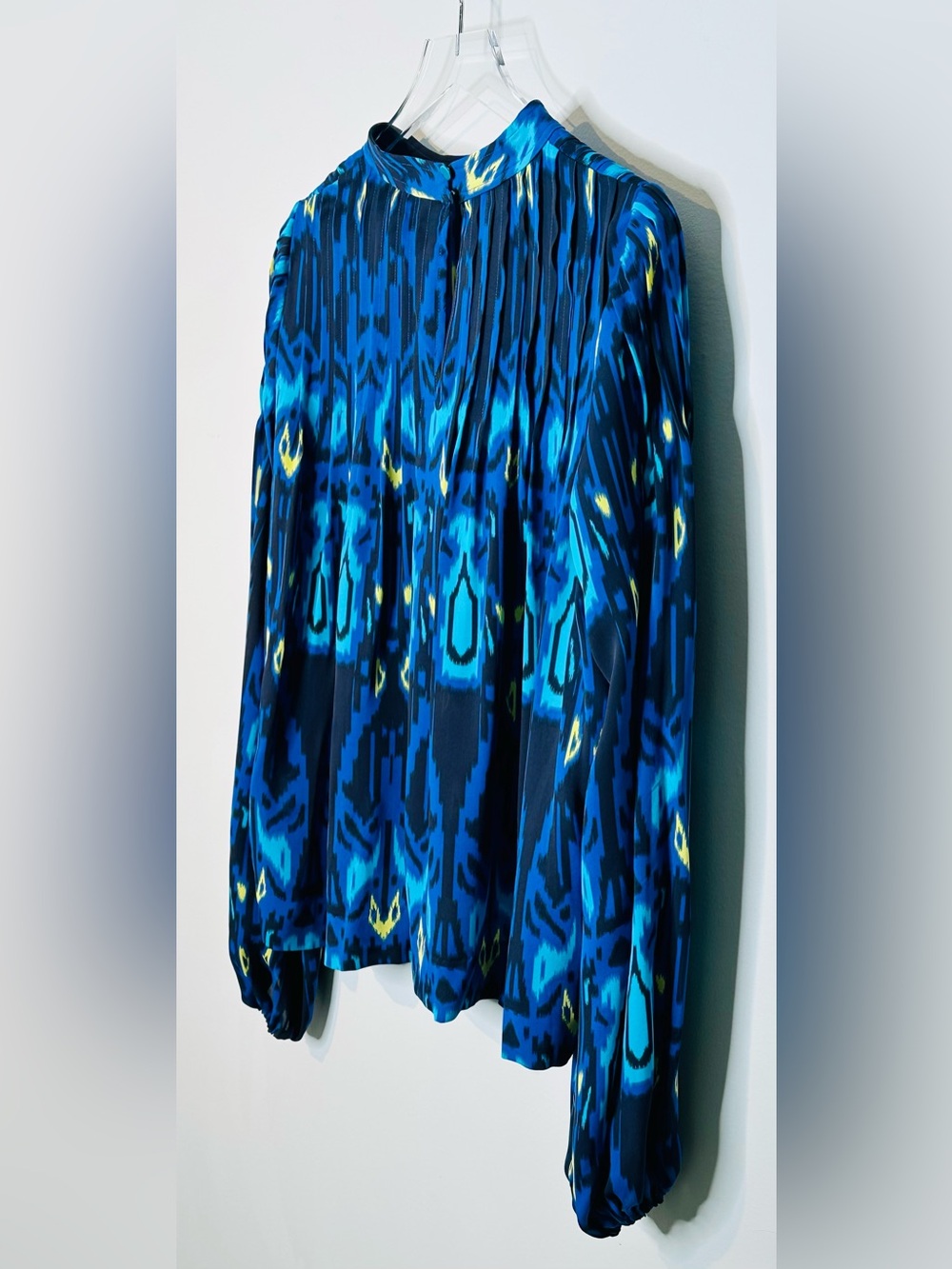 Marie Oliver Blue Silk Abstract Print Long Sleeve Top Shirt Blouse - Picture 6 of 9